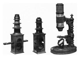 Old microscopes of the Germanic National Museum of Nuremberg, vintage engraving. photo