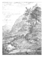 Mountain landscape vintage sketch photo