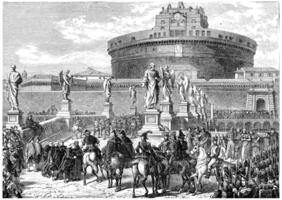 Occupation of Rome by the French army, vintage engraved illustration. History of France 1885. photo