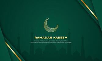 modern luxury islamic overlapping background with golden lines premium on green gradient background vector