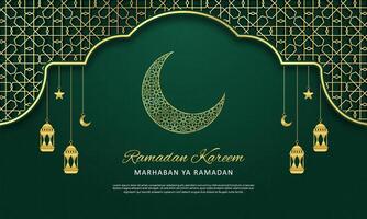 modern luxury islamic ornament background with islamic pattern on green gradient design vector