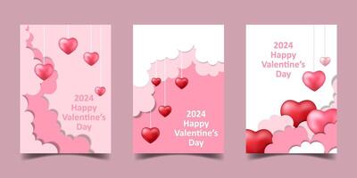 Set of modern happy valentines day poster template design vector