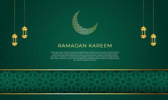 modern ramadan kareem banner design decoration.green islamic background with seamless pattern border ornament design vector