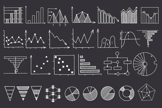 Graph and chart linear vector illustrations set