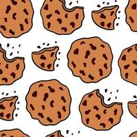 Seamless pattern with hand drawn traditional chocolate chip cookies. vector