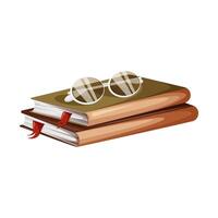 Stack of books with bookmark, glasses, horizontal books isolated on a white background. Cartoon educational vector illustration for reading lovers, web, library, store, study, sticker. World book day.