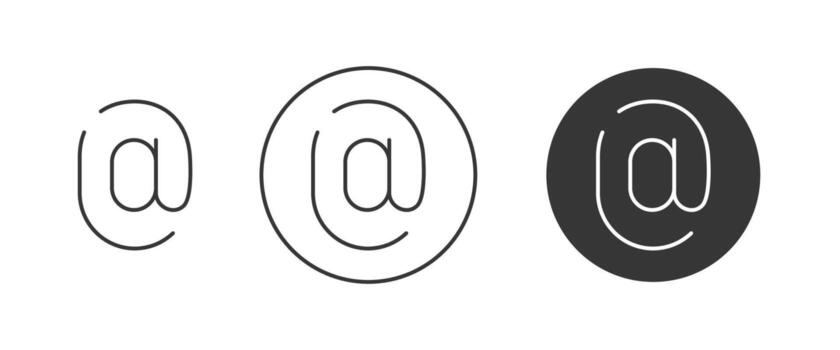 Email sign icon set. At-sign outline. Editable stroke. Vector symbol in trendy minimalist flat style, isolated white background. For design, mail, message