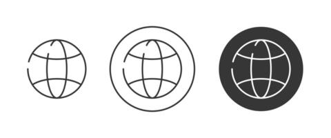 Globe icon set. Web sign outline. Editable stroke. Vector symbol in trendy minimalist flat style, isolated white background. For design, internet, mobile app