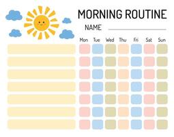 Morning routine chore for kids. My tasks and responsibilities. Daily routine tracker for children. Daily regime. My chore chart. Morning checklist for kids, discipline, motivation. vector