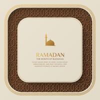 Ramadán kareem decorativo islámico saludo tarjeta modelo con arabesco frontera y modelo vector