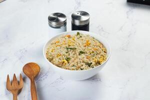 Egg Fried Rice served in a dish isolated on background side view of chinese food photo