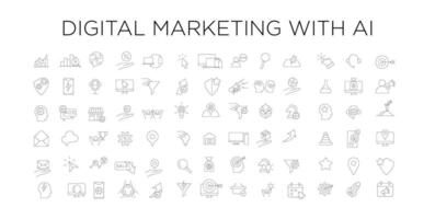 Digital Marketing with  AI icon set collection vector