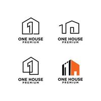 one 1 house home letter logo icon design vector