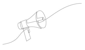 Continuous single one line art drawing of megaphone speaker for news and promotion vector illustration