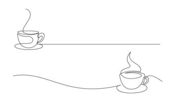 Cup continuous line art. Coffee or tea cup one line drawing. Hot drink with steam vector