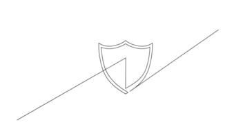 Shield continuous line art. Guard drawing sign. Protect linear symbol vector