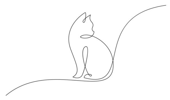 Continuous line drawing of cat on white background. vector