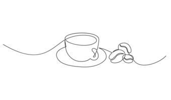 Cup continuous line art. Coffee or tea cup one line drawing. Hot drink with steam vector