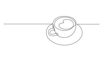 taza continuo línea Arte. café o té taza uno línea dibujo. caliente bebida con vapor vector