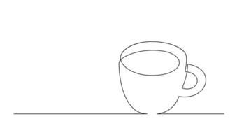 Cup continuous line art. Coffee or tea cup one line drawing. Hot drink with steam vector