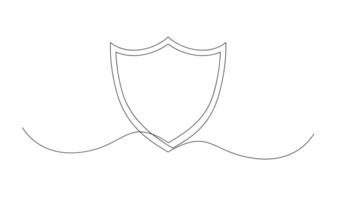 Shield continuous line art. Guard drawing sign. Protect linear symbol vector