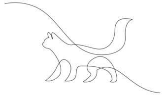 Continuous line drawing of cat on white background. vector