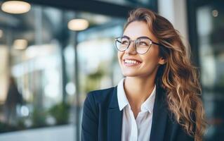 AI generated Corporate Professional Young Woman in Formal Attire Laughing photo