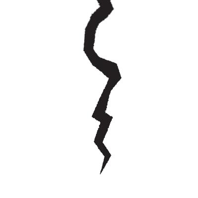 A high-contrast of a crack, isolated on a white background. Design element for depicting damage or destruction, suitable for use in articles about earthquakes, repair, and conflict or fracture