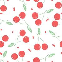 Seamless cherry pattern. Doodle vector with red cherry icons. Vintage cherry pattern