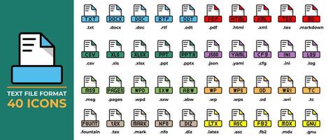 conjunto archivo formato íconos en plano estilo. TXT, ppt, pdf, doc, CSV, archivo formato icono. vector ilustración