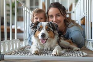 ai generado familia ajuste arriba un mascota la seguridad portón a hogar, cuidando y responsable. foto