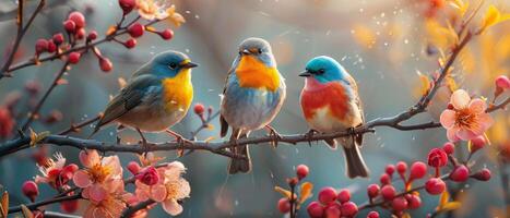 AI generated Birds kept as pets are chirping harmoniously, their sounds are musical and cheerful. photo