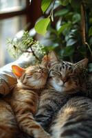 AI generated Together, pets relish the warm sunlight, sharing moments of pure joy and contentment. photo