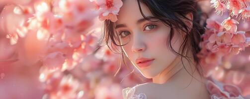 AI generated Stylish Spring Wear in Pastels, Garden Blooms Enhancing photo