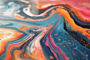 AI generated Marbling technique on paper creates unique, artistic, fluid patterns with swirling colors photo