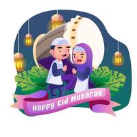 Happy eid mubarak kids illustration vector