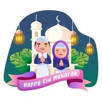 contento eid Mubarak niños ilustración vector