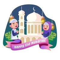 contento eid Mubarak niños ilustración vector