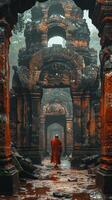 AI generated Cultural heritage site, ancient temple, monks in prayer photo