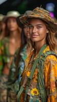 AI generated Eco-friendly fashion show highlights sustainable materials, models promoting sustainable fashion and environmental awareness. photo