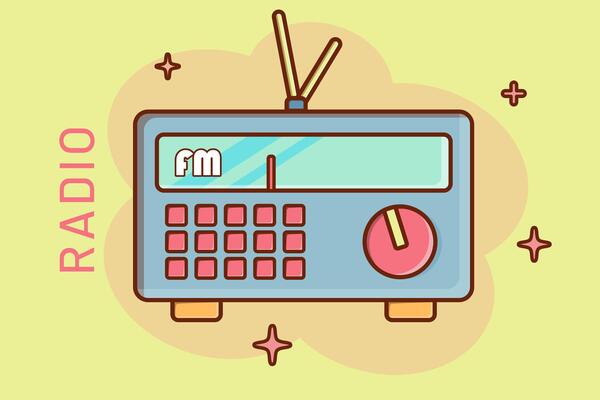 cartoon radio icon in comic style radio news sound