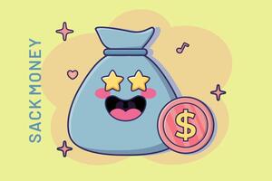 cartoon sack money icon in comic style money bag vector