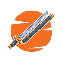 Samurai sword with scabbard cartoon vector illustration.