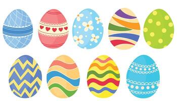 Pascua de Resurrección huevos con patrones. diseño elementos para fiesta tarjetas, póster, álbum de recortes, pegatinas contento Pascua de Resurrección colección con diferente textura. dibujos animados plano estilo vector ilustración