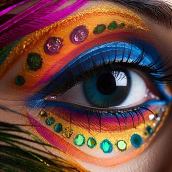 AI generated Close-up of beautiful female eye with multicolor make-up photo