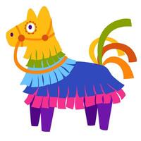 Mexican pinata horse or llama. Cinco de Mayo parade, Mexican fiesta. Colorful toys with treats for child birthday, party celebration, carnival, fiesta, cute animals paper containers for candies. vector