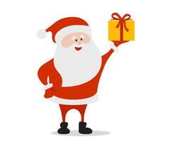 Cartoon funny happy Santa Claus with gift in vector. Christmas illustration. vector