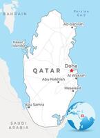 Qatar map with capital Doha, most important cities and national borders vector