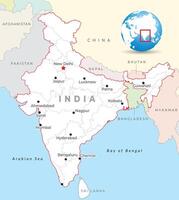 India mapa con capital nuevo Delhi, más importante ciudades y nacional fronteras vector