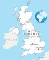 United Kingdom map with capital London, most important cities and national borders vector
